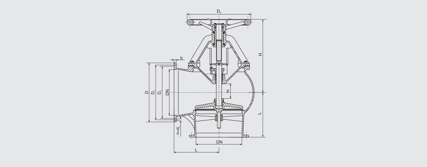 Cast Steel Suction Sea Valve (CB/T11691-1989) Structure Drawing