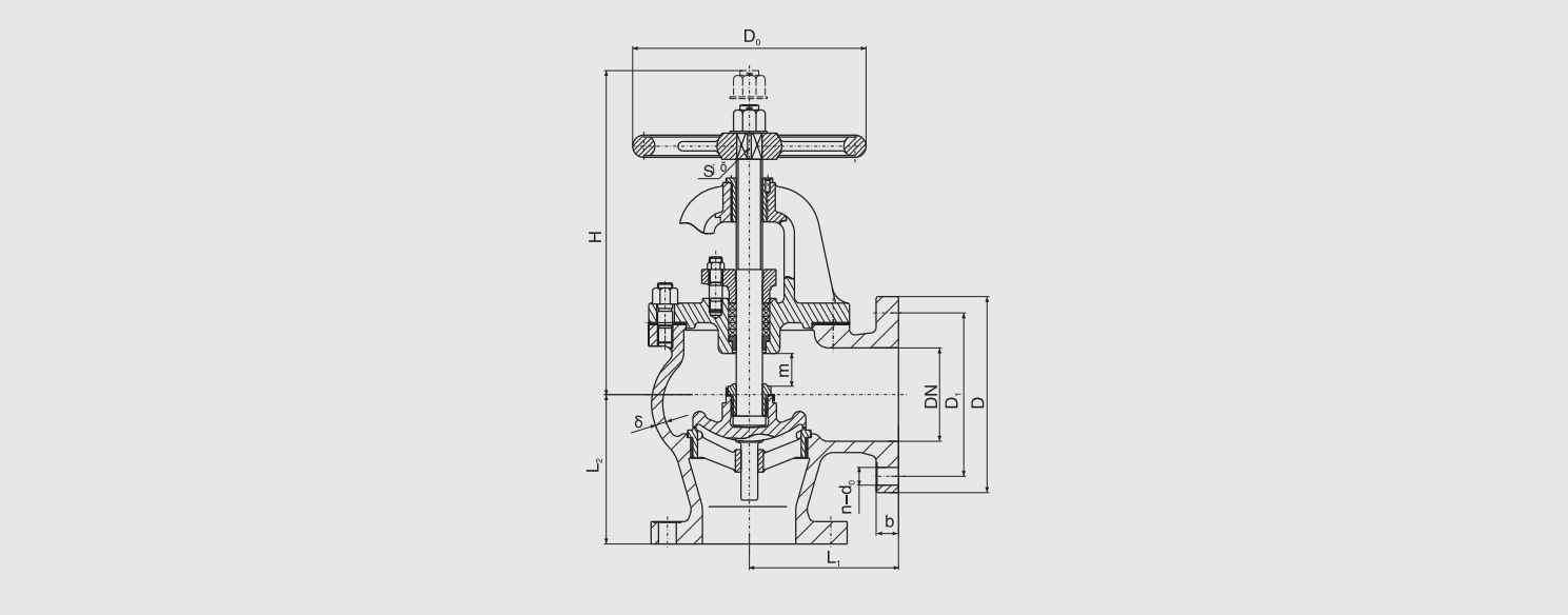 J Type Flanged Cast Steel 0.5MPa Angle Stop Valve (CB/T4001-2005) Structure Drawing