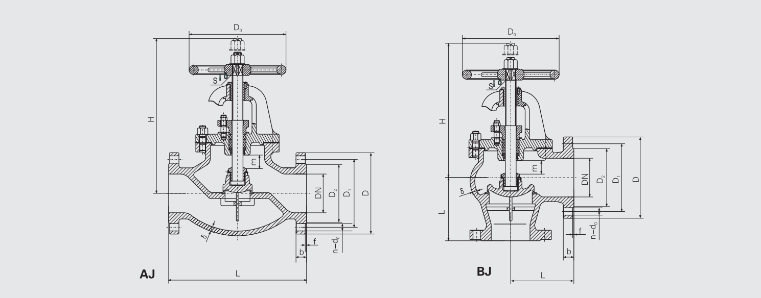 J Type Flanged Cast Steel 2.0MPa Stop Valve (CB/T4004-2005) Structure Drawing