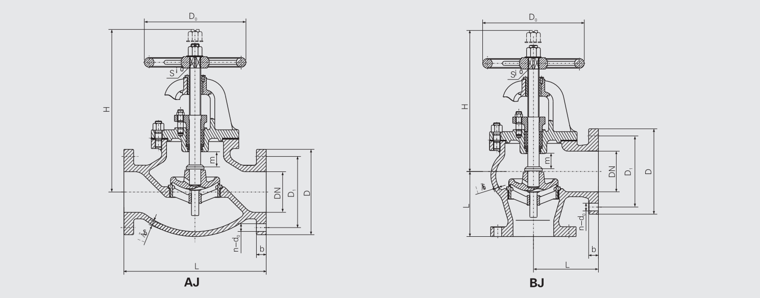 J Type Flanged Cast Iron 0.5MPa Stop Check Valve (CB/T4008-2005) Structure Drawing