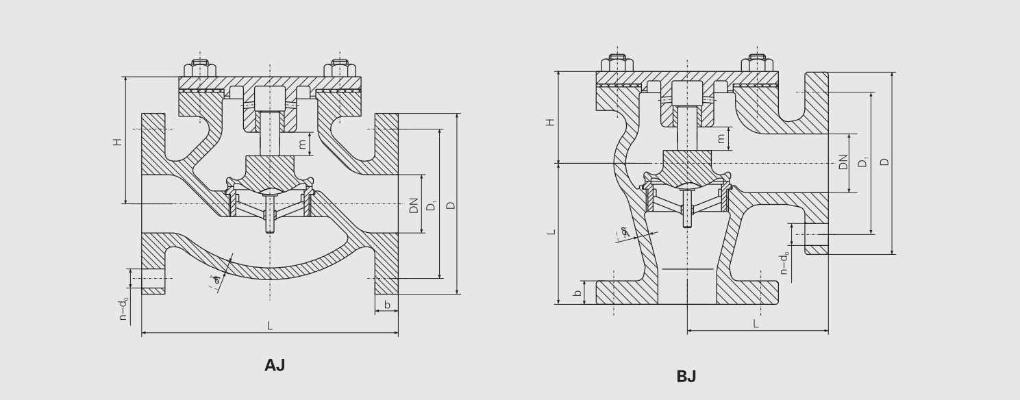 J Type Flanged Cast Iron 0.9MPa Lift Check Valve (CB/T4009-2005) Structure Drawing