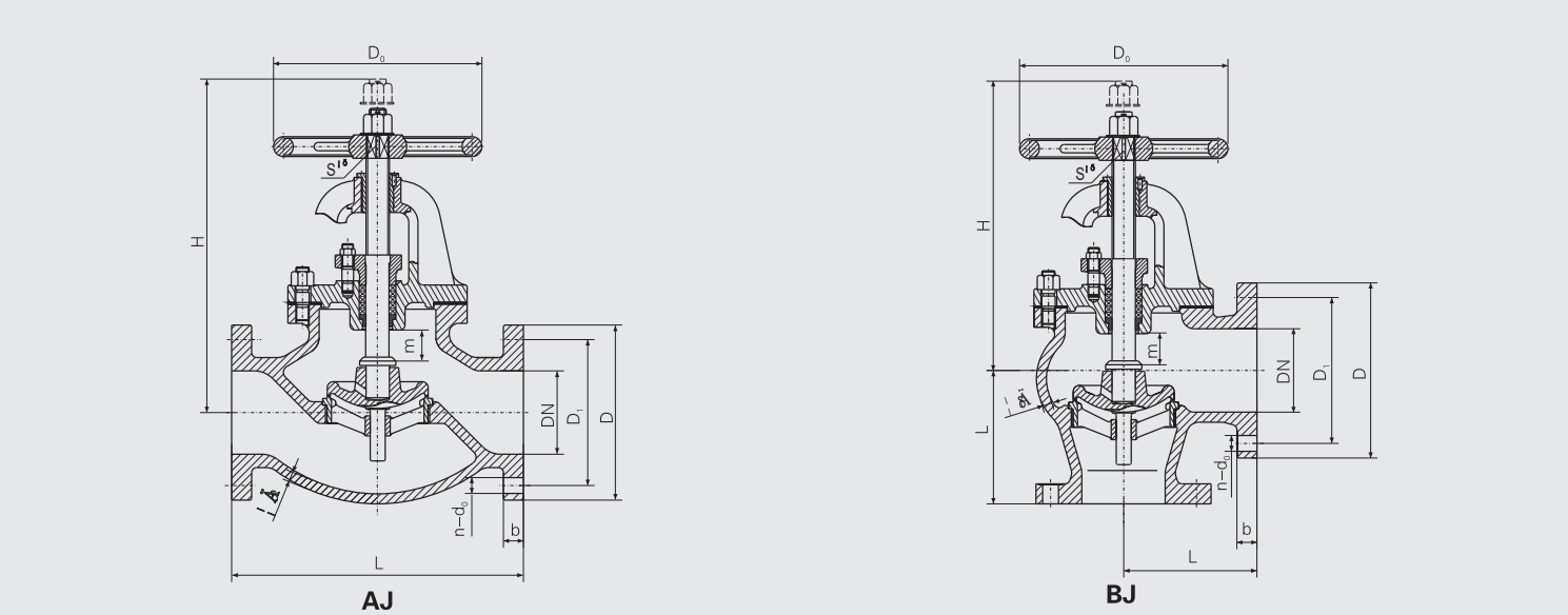 J Type Flanged Cast Iron 1.0MPa Stop Check Valve (CB/T4011-2005) Structure Drawing