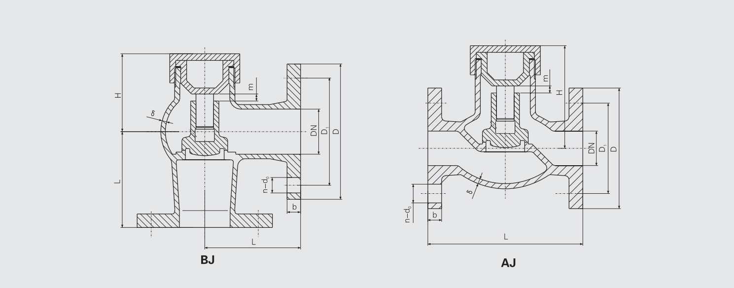 J Type Flanged Bronze 0.5MPa Lift Check Valve (CB/T4014-2005) Structure Drawing