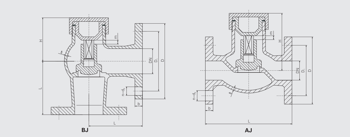 J Type Flanged Bronze 1.6MPa Lift Check Valve (CB/T4017-2005) Structure Drawing
