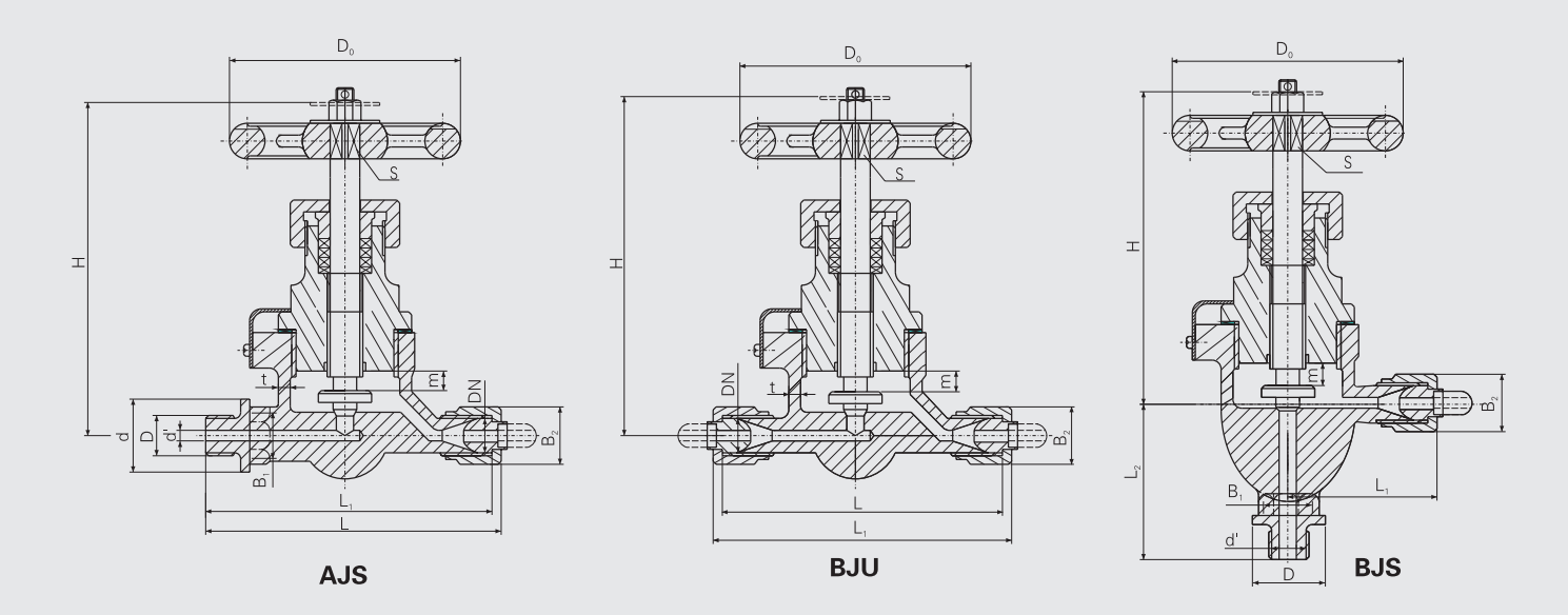 J Type Bronze 2.0MPa Stop Valve (CB/T4018-2005) Structure Drawing