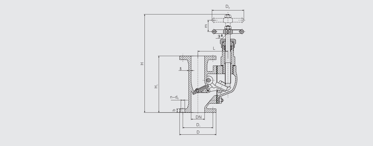J Type Flanged Cast Steel Screw Down Vertical Storm Valve (CB/T4023-2005) Structure Drawing