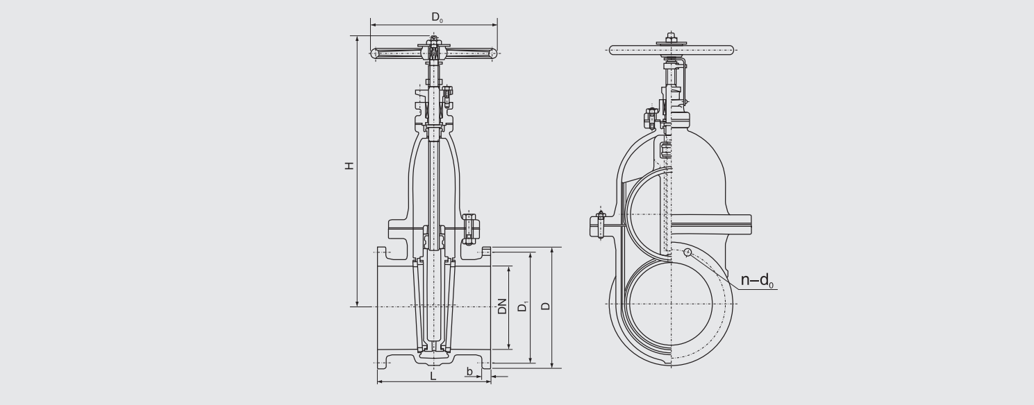 5K Marine Cast Iron Flanged Gate Valve (CB/T4026-2005) Structure Drawing