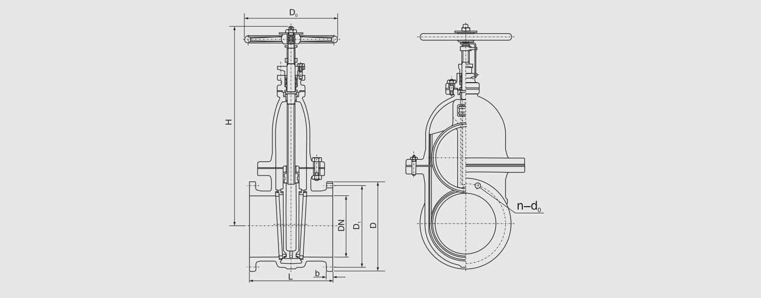 J Type Flanged Cast Steel 1.0MPa Gate Valve (CB/T4027-2005) Structure Drawing
