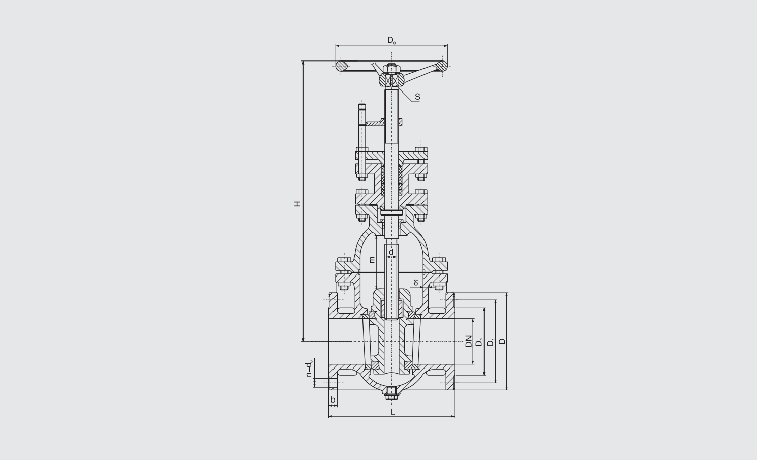 Marine Cast Iron Flanged Gate Valve (CB/T465-1995) Structure Drawing