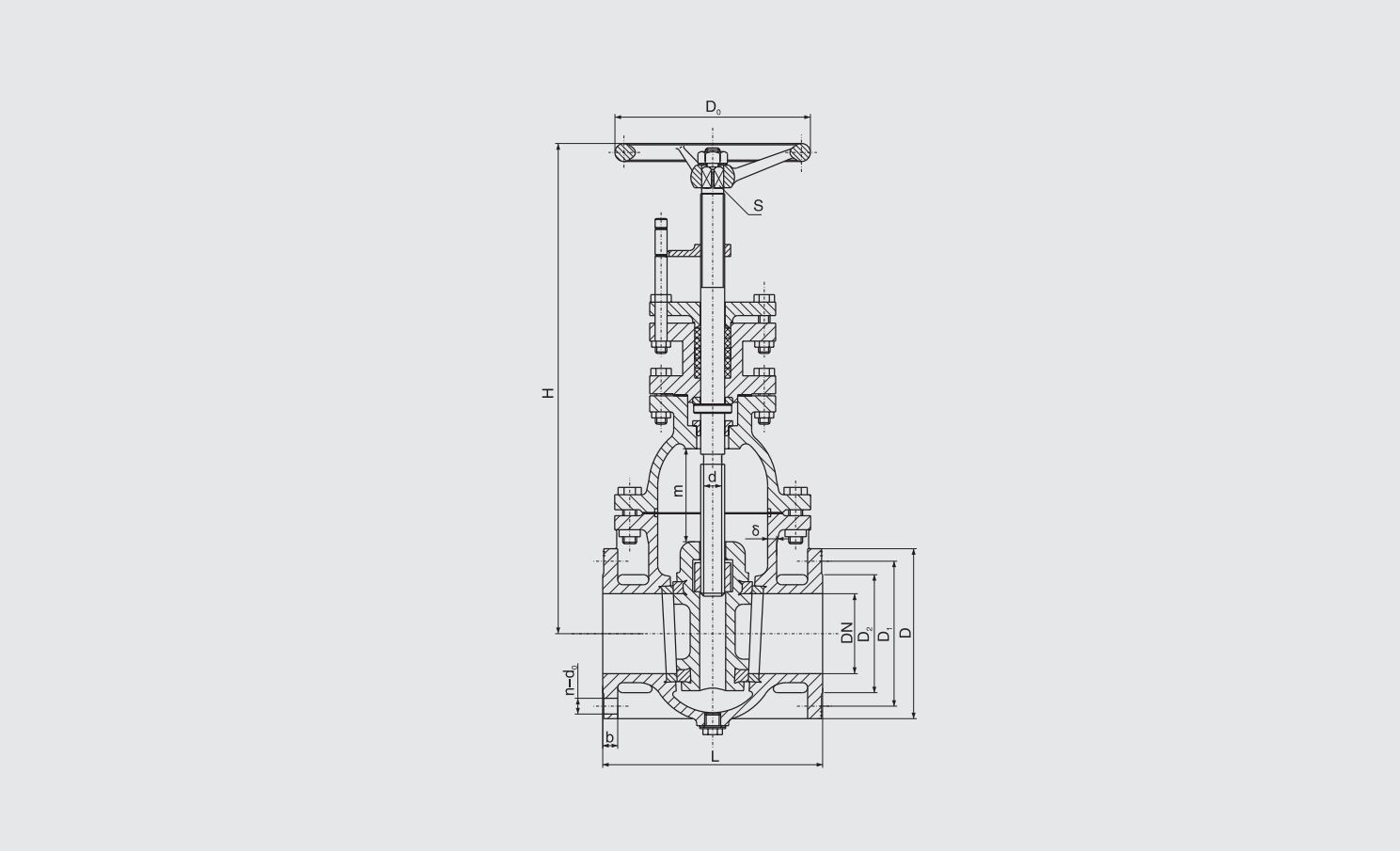 Marine Cast Steel Flanged Gate Valve (CB/T466-1995) Structure Drawing