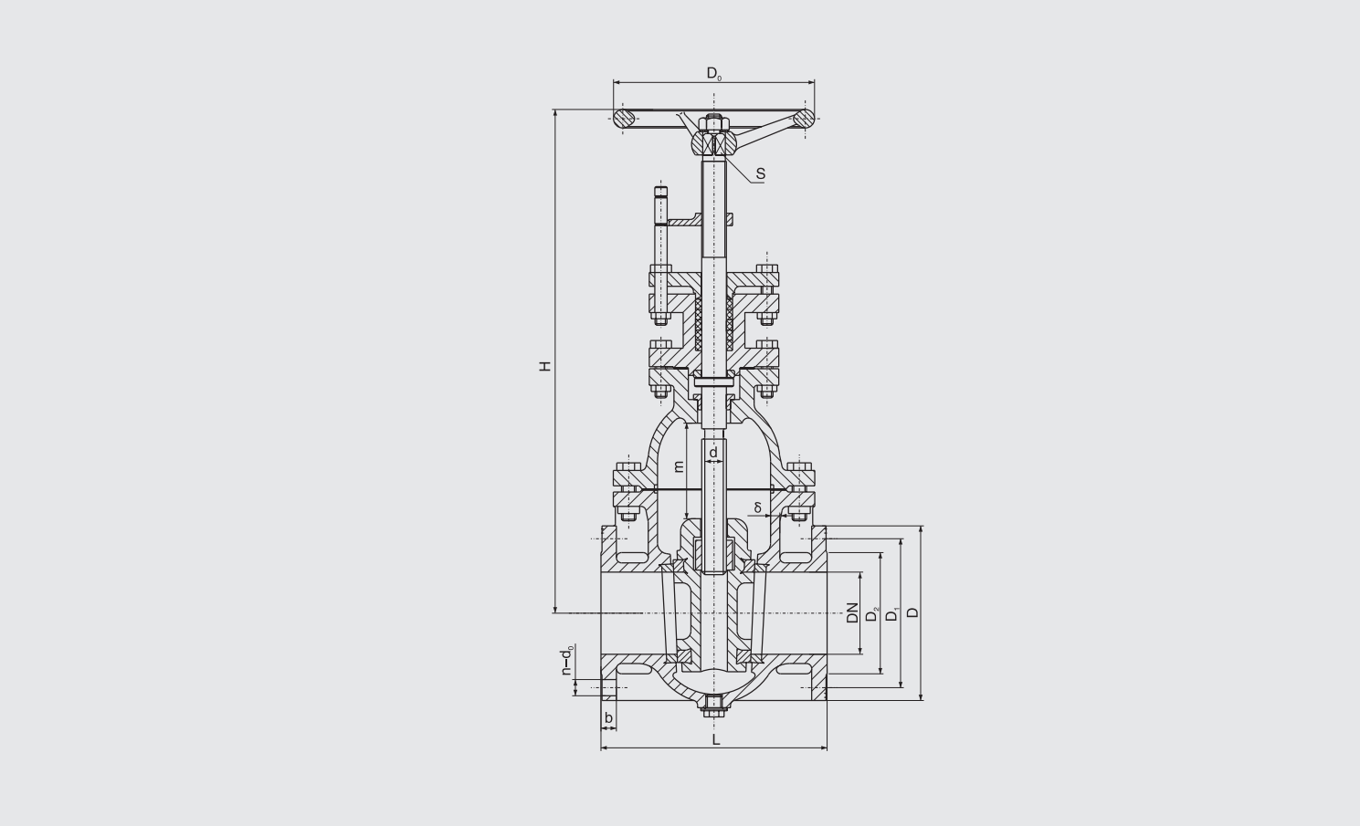 Marine Bronze Flanged Gate Valve (CB/T467-1995) Structure Drawing