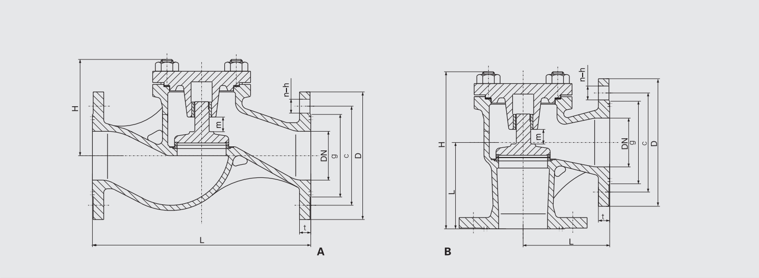 Cast Steel Flanged Check Valve (CBM1050-81) Structure Drawing