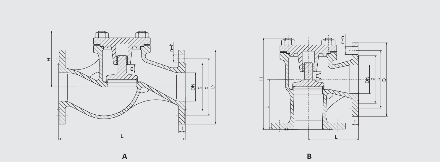 Cast Steel Flanged Check Valve (CBM1053-81) Structure Drawing