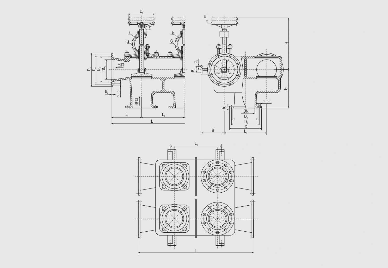 Marine Cast Iron Flange Dual-Row Stop Valves (GB/T2499-93) Structure Drawing