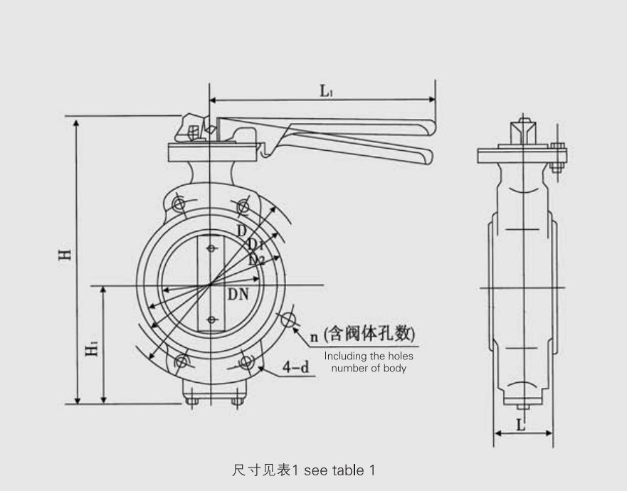 Marine Center-Pivoted Handle Manual Butterfly Valve (GB/T3036-94A) Structure Drawing