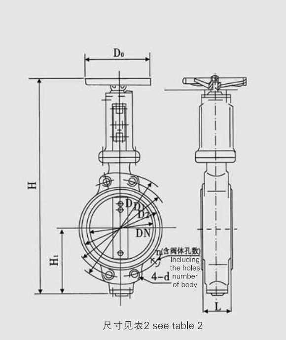 Marine Center-Pivoted Screw Manual Butterfly Valve (GB/T3036-94B) Structure Drawing