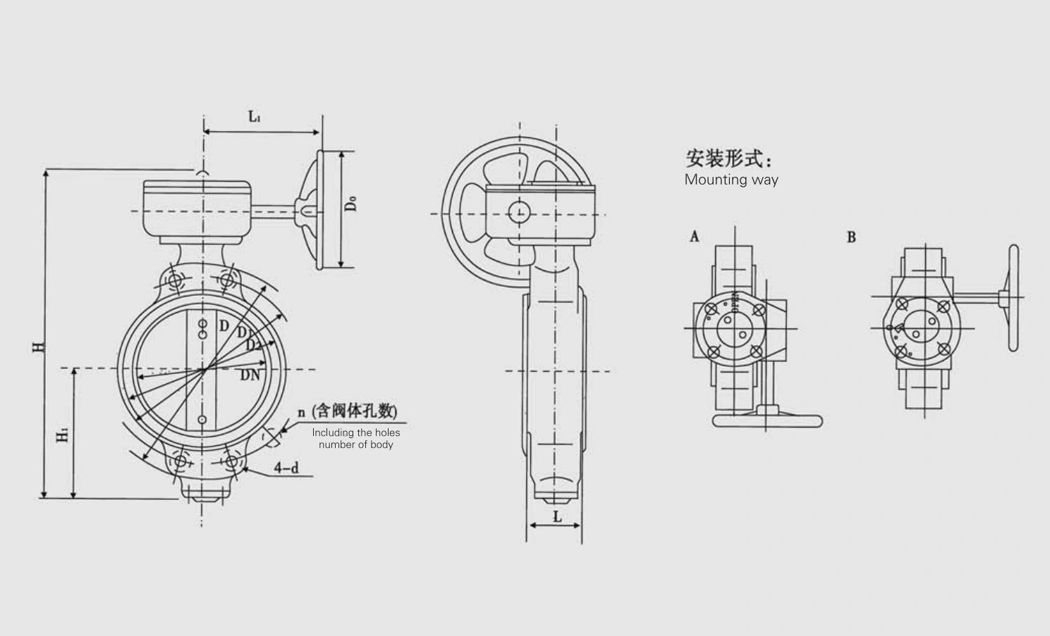 Marine Center-Pivoted Worm Manual Butterfly Valve (GB/T3036-94C) Structure Drawing