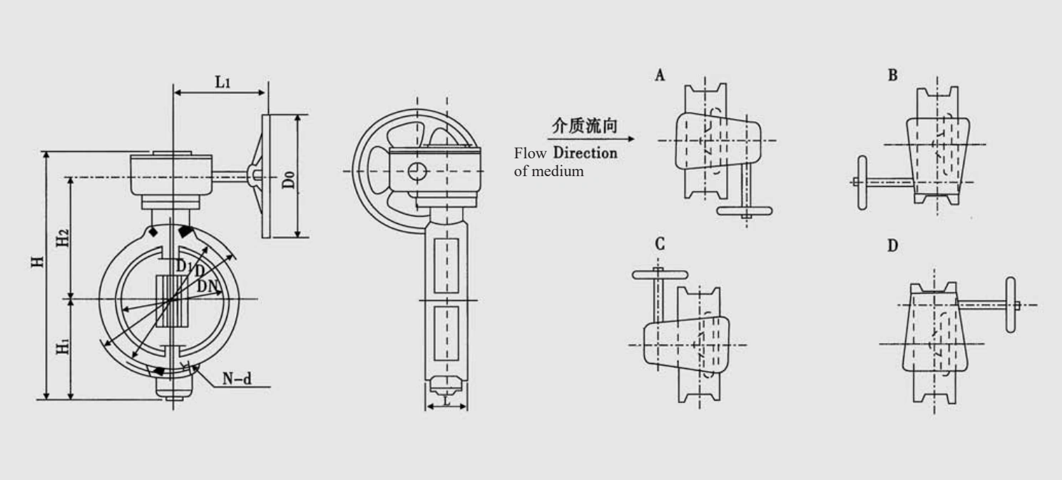 Marine Duo-Eccentric-Pivoted Worm Manual Butterfly Valve (GB/T3037-94C) Structure Drawing