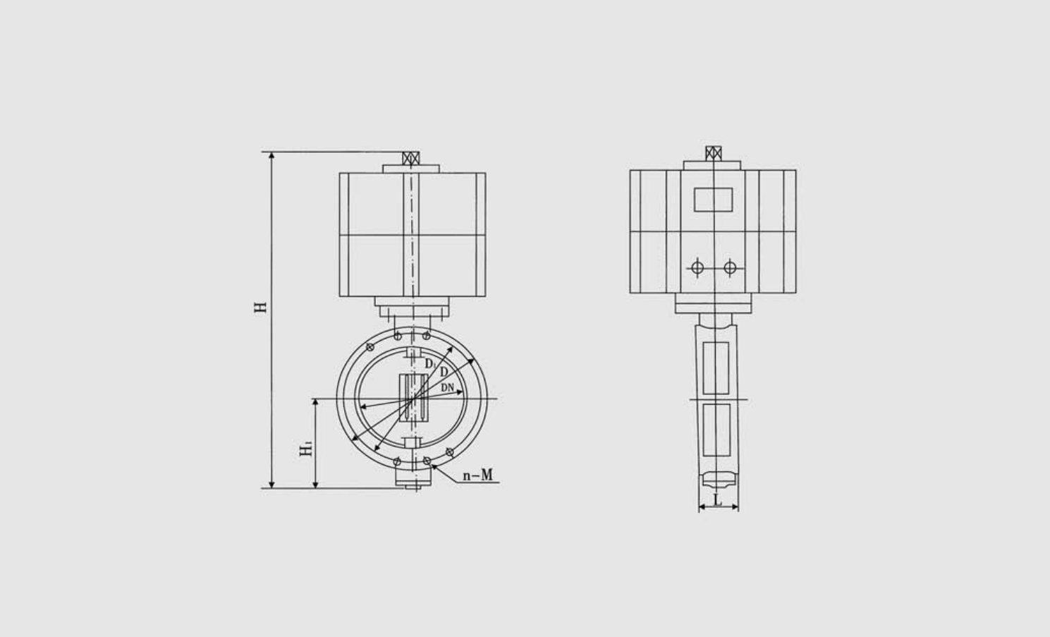 Marine Duo-Eccentric-Pivoted Flanged Pneumatic Butterfly Valve (GB/T3037-94Fq) Structure Drawing