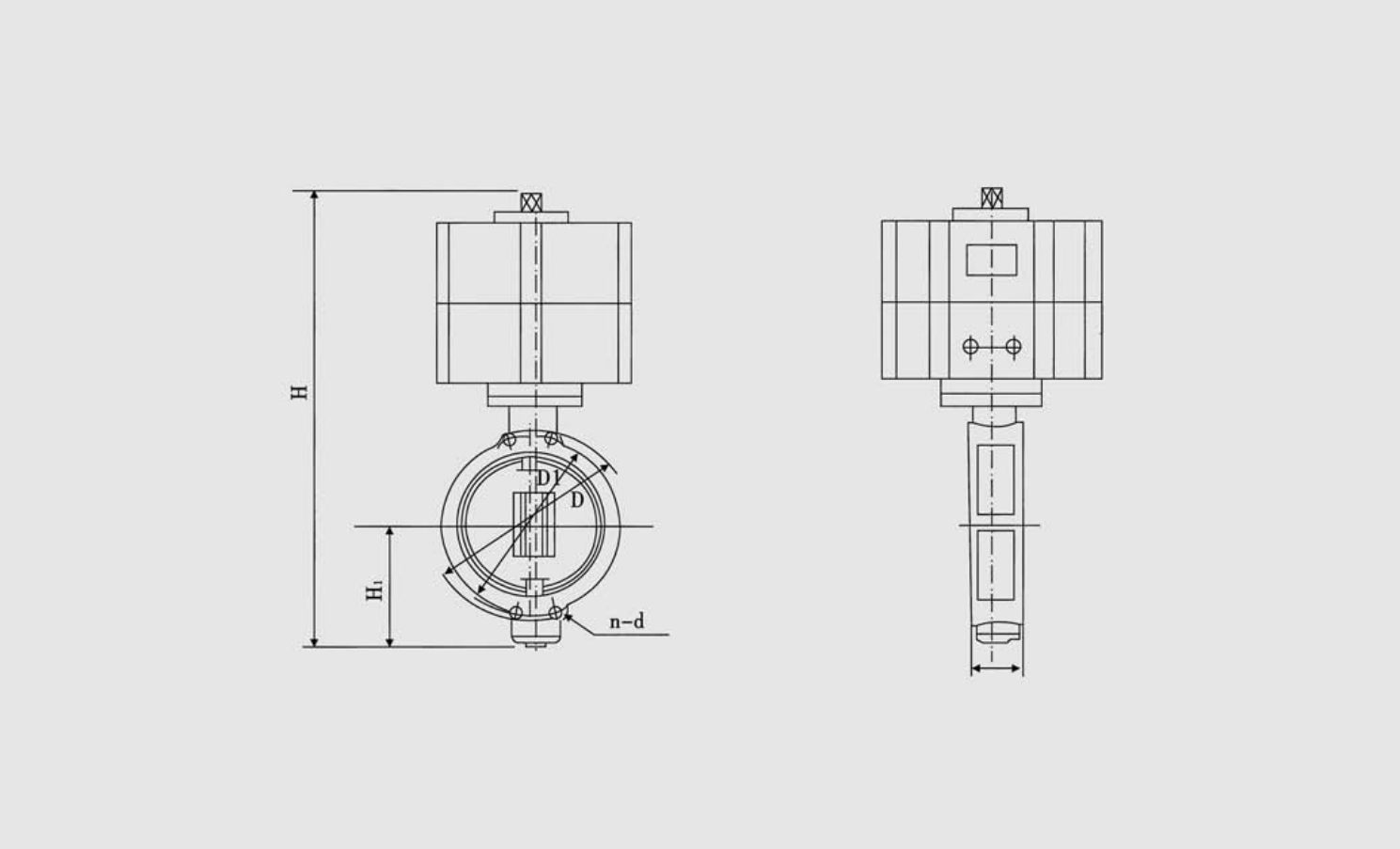 Marine Duo-Eccentric-Pivoted Pneumatic Butterfly Valve (GB/T3037-94Q) Structure Drawing