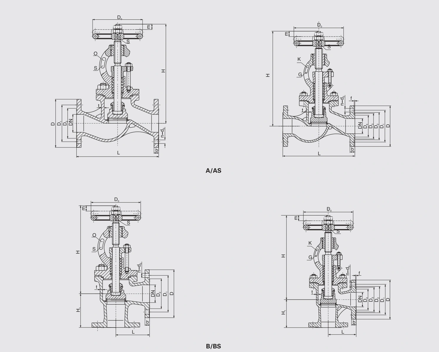 Marine Cast Steel Flanged Stop Valve (GB/T584-2008) Structure Drawing