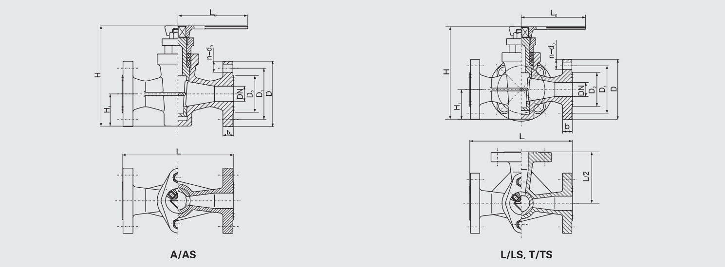 Marine Cast Iron Flanged Packed Cock (GB/T593-93) Structure Drawing