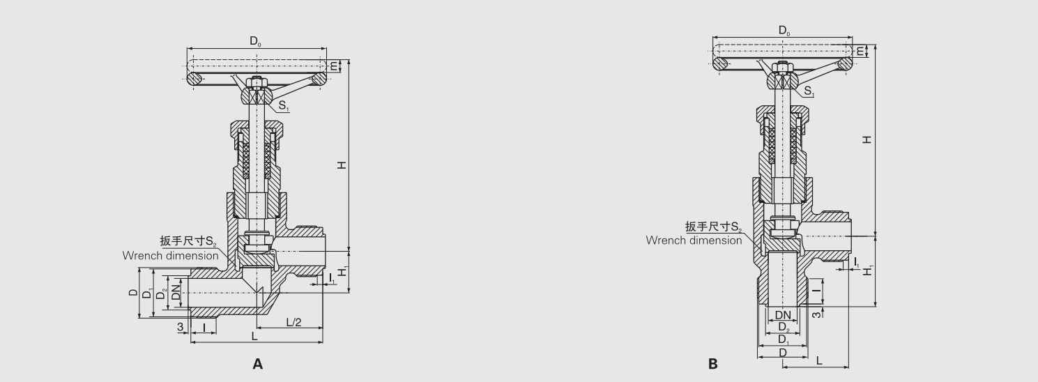 Marine Forged Steel Male Thread Stop Valve (GB594-83) Structure Drawing